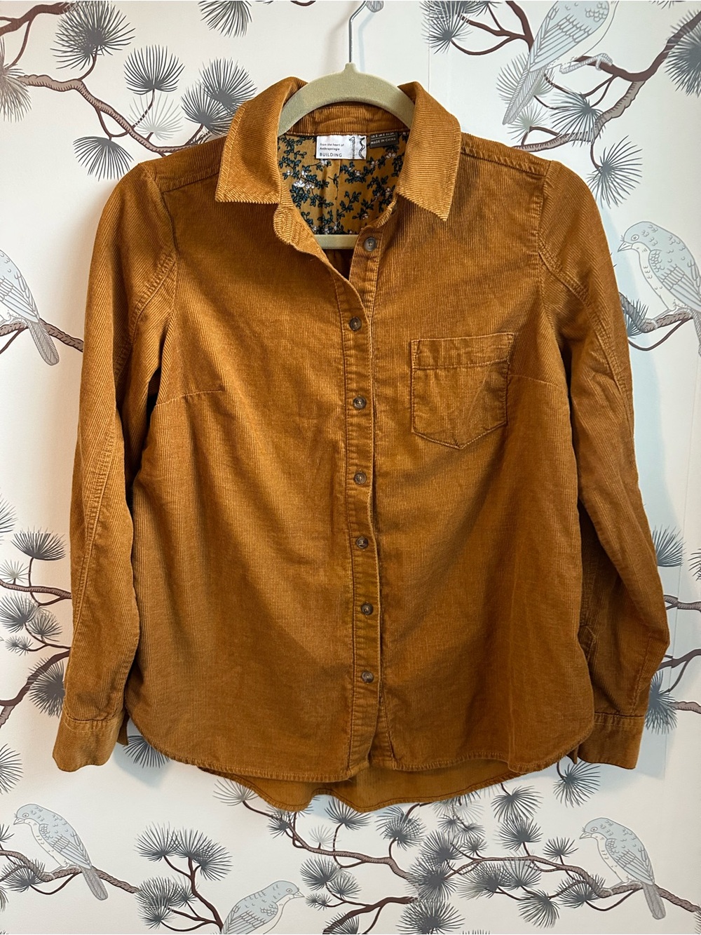 Anthropologie Building 18 Camel Corduroy Button Down Shirt Size 2
